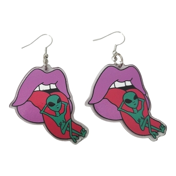 Humorous Alien Design Acrylic Earrings - Picture 3 of 3
